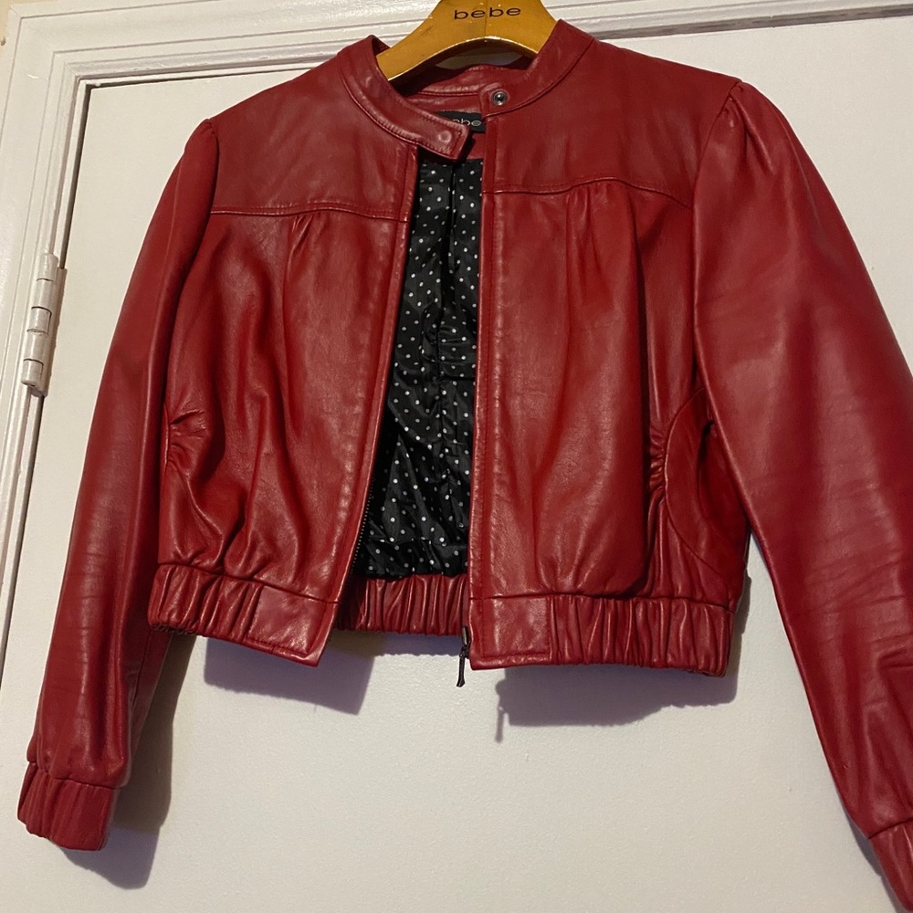 Used Red Bebe Leather Crop Jacket